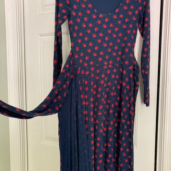 Boden Silvia Jersey “Faux” Wrap Dress Navy Floral Dot Print - Size 4 R - Picture 5 of 9